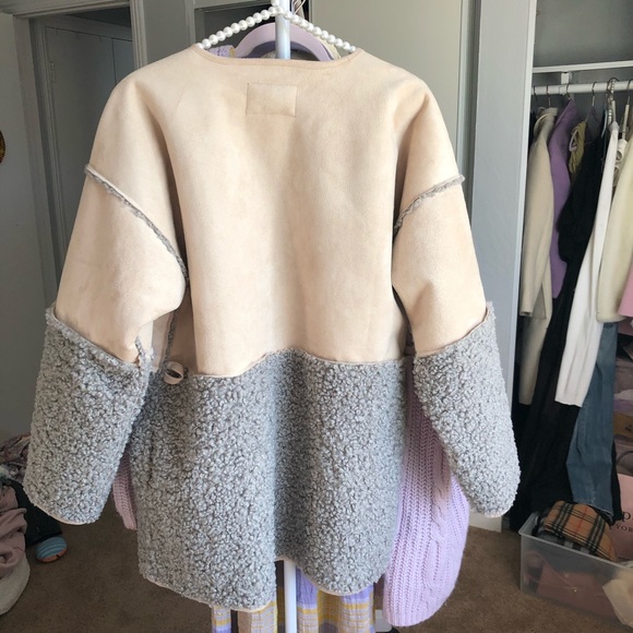 Lucky Brand Nude and Gray Suede Sherpa Jacket - Picture 7 of 8
